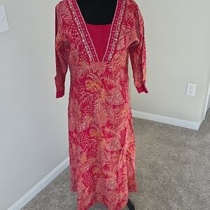 Vibrant Red with Gold  Indian Wear Kurta/ Dress With Palazzo And Duppta